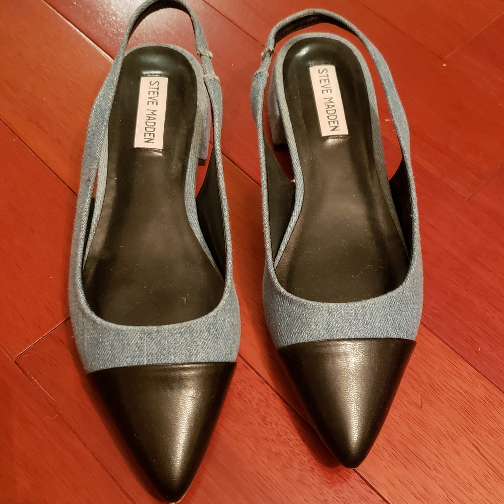 Steve Madden Black and Denim Slingback Heels